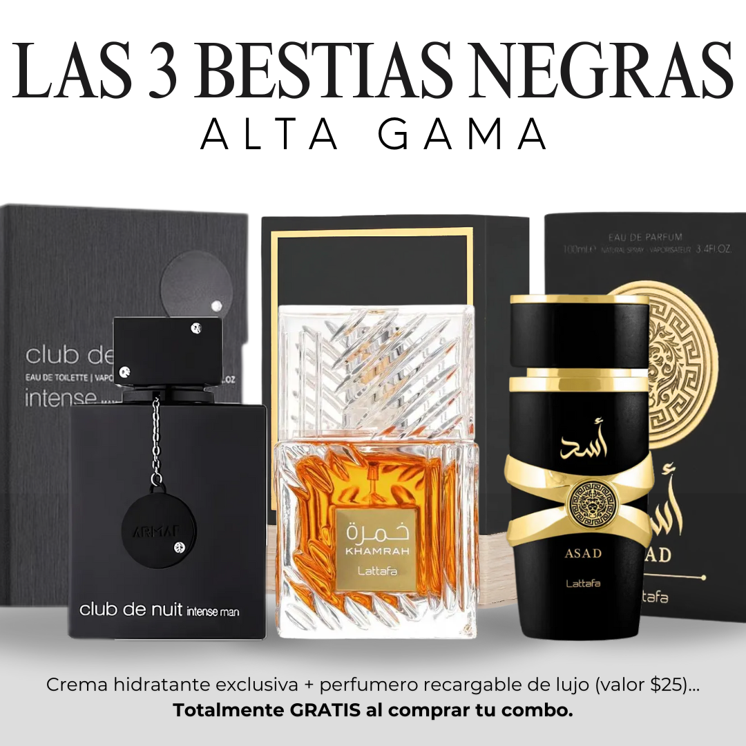 COMBO BESTIAS NEGRAS | Club de Nuit 100ml + ASAD Lataffa 100ml + Khamrah 100ML + OBSEQUIOS